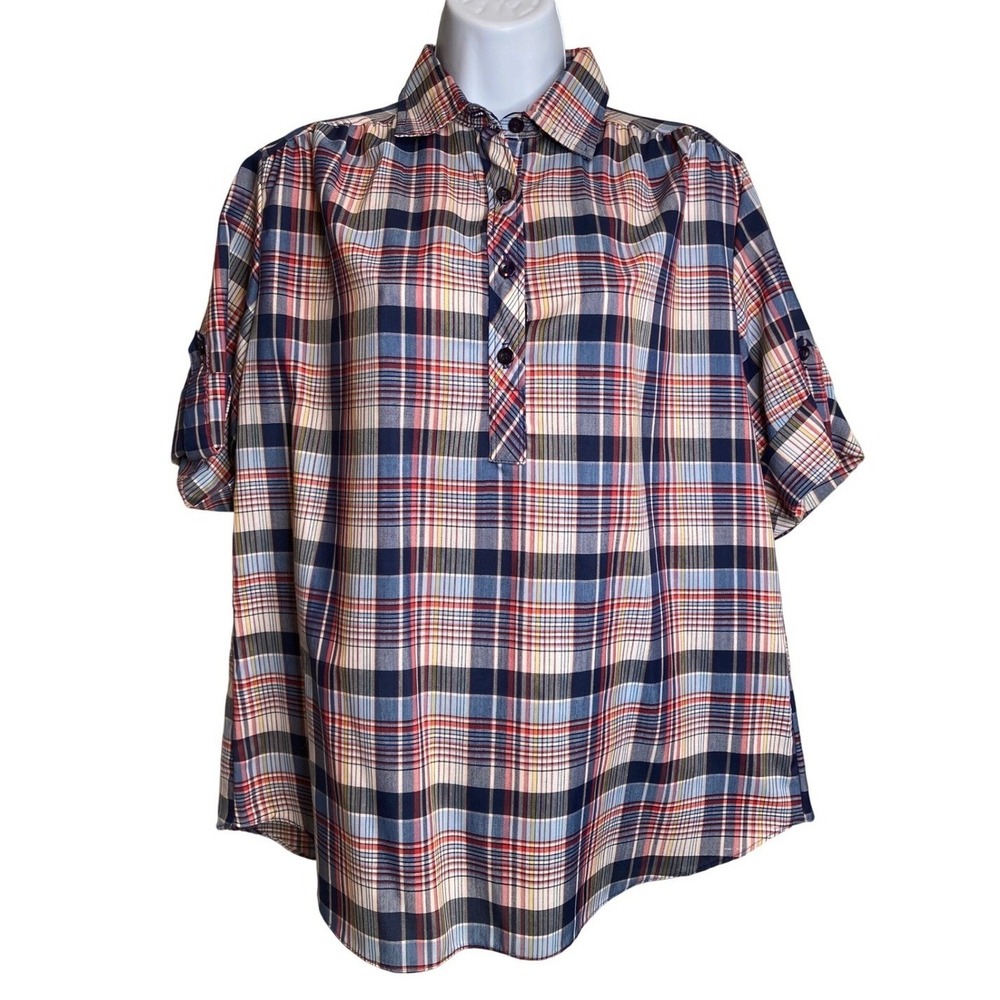 VTG 70s MISS FASHIONALITY Womens Multicolor Plaid Popover Top 14 Country Classic